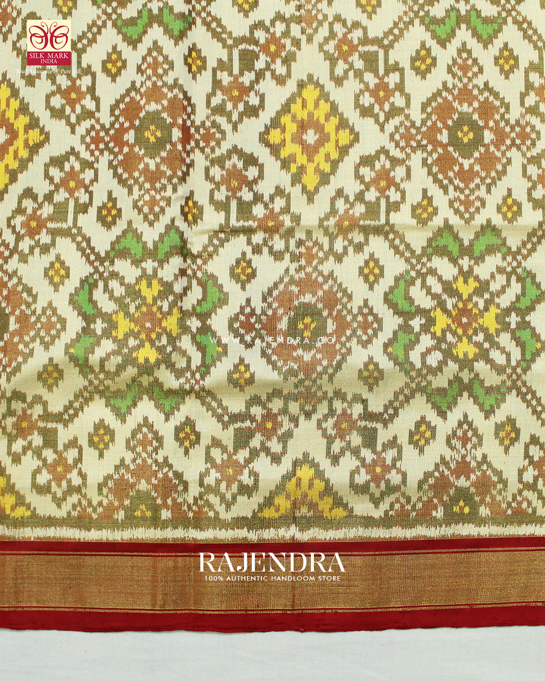Exclusive Zari Tissue Red and Yellow Gala Border Rajkot Patola Saree