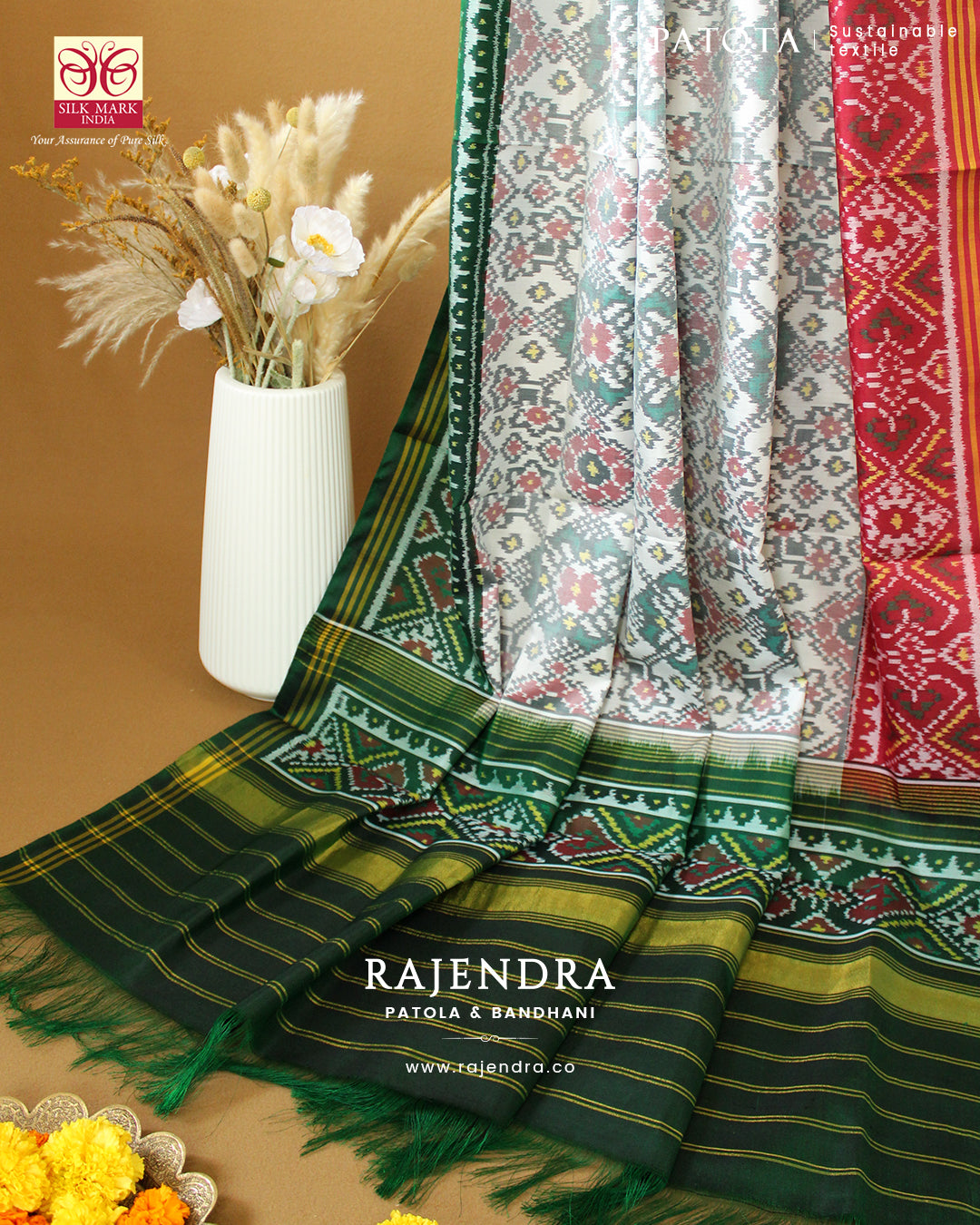 Traditional Navratna Bhat Semi Double Weave Rajkot Patola Dupatta
