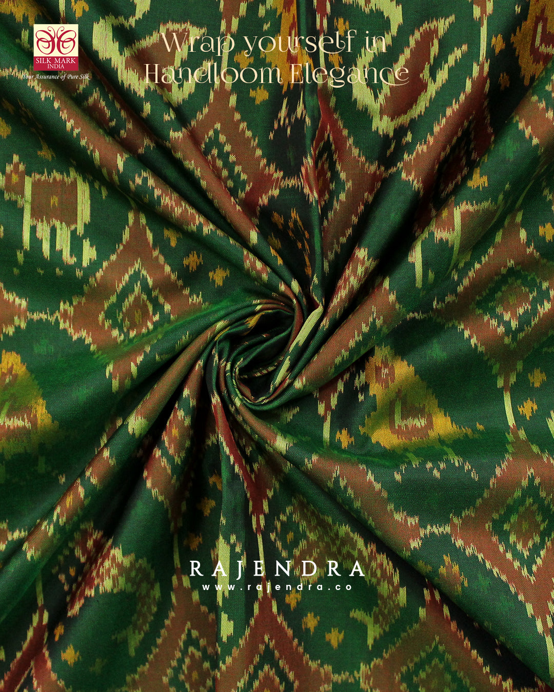 Traditional 4 Figure Red and Green Single Ikkat Rajkot Patola Saree