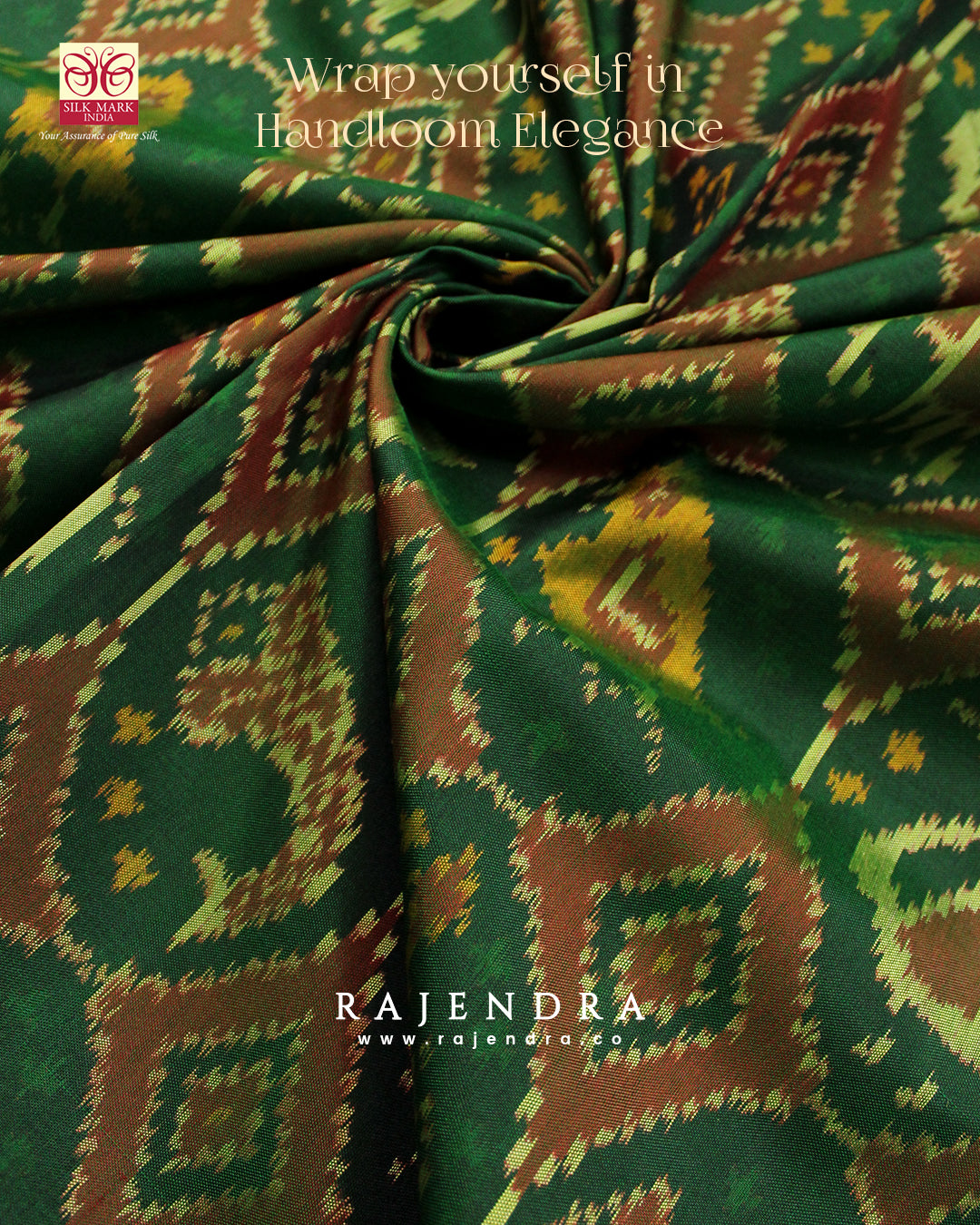 Traditional 4 Figure Red and Green Single Ikkat Rajkot Patola Saree