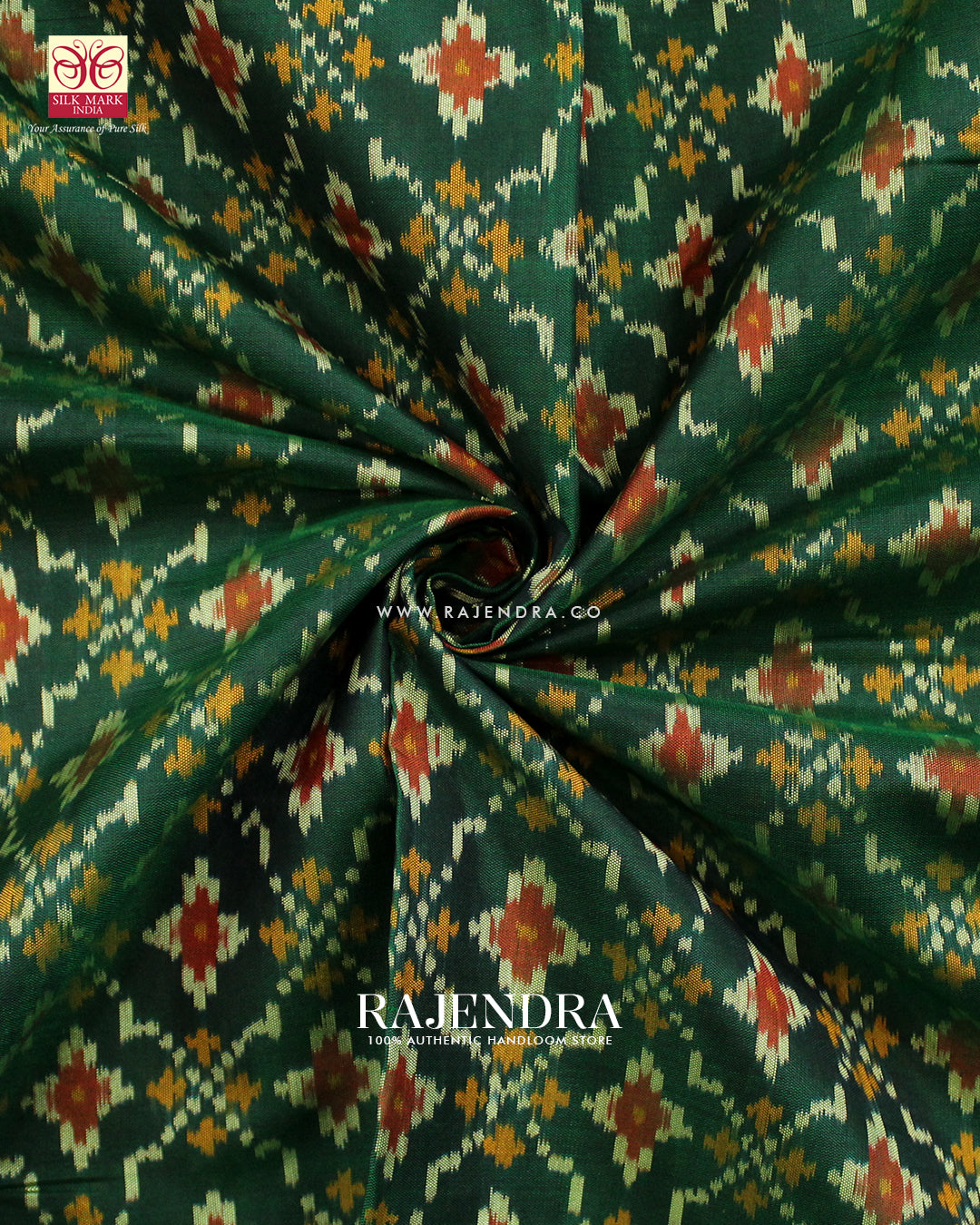 Traditional Buttonful Design Green Single Ikat Rajkot Patola Saree