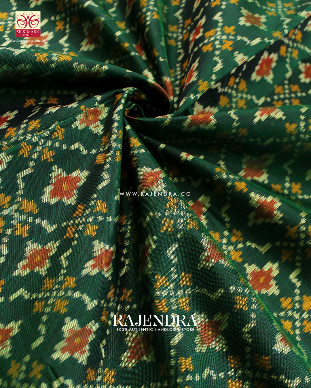 Traditional Buttonful Design Green Single Ikat Rajkot Patola Saree