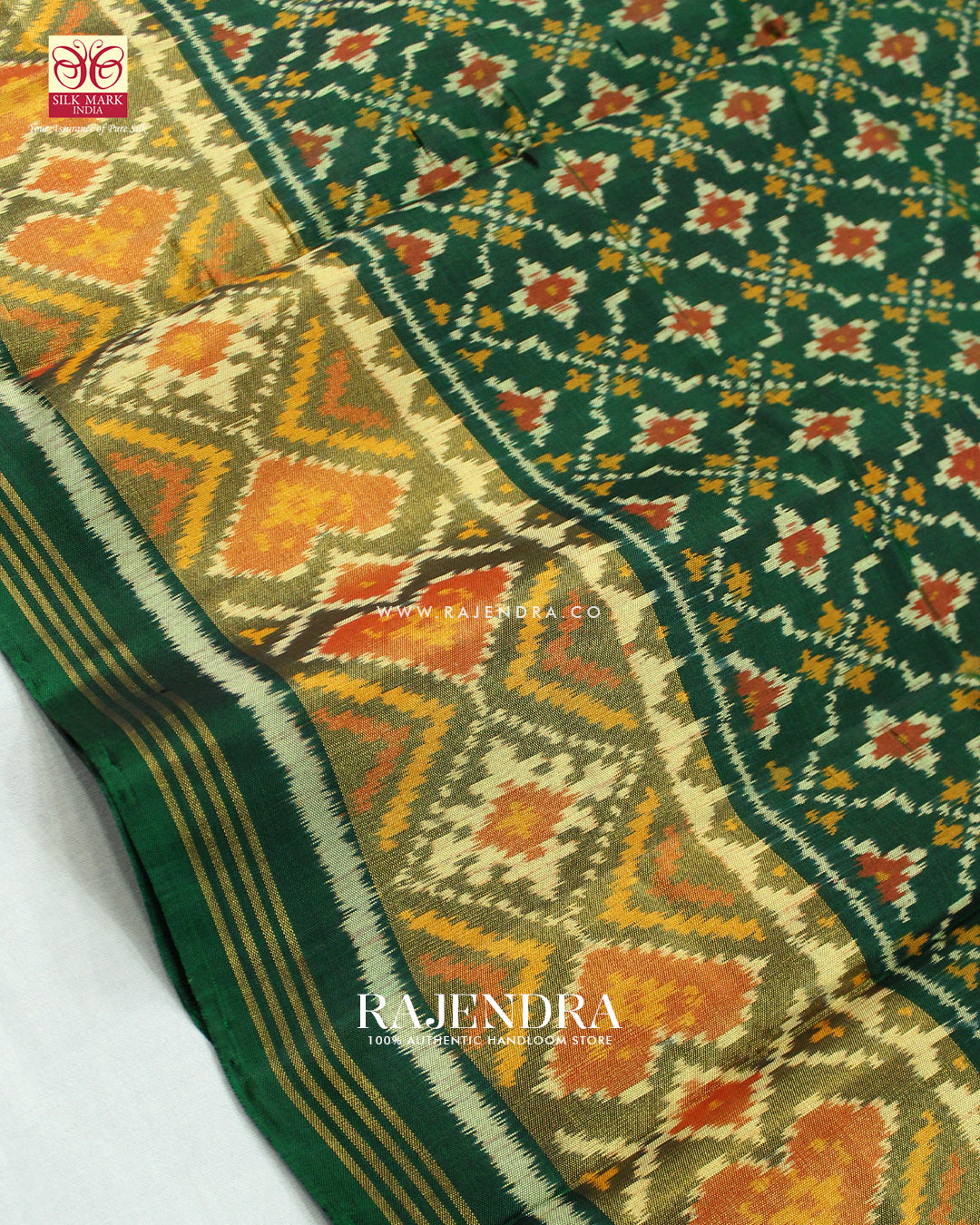 Traditional Buttonful Design Green Single Ikat Rajkot Patola Saree