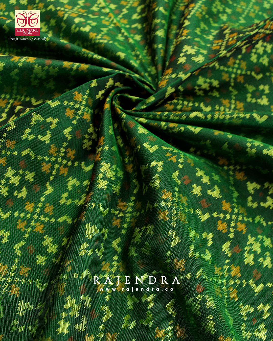 Traditional Buttonful Bhat Green Single Ikat Rajkot Patola Saree