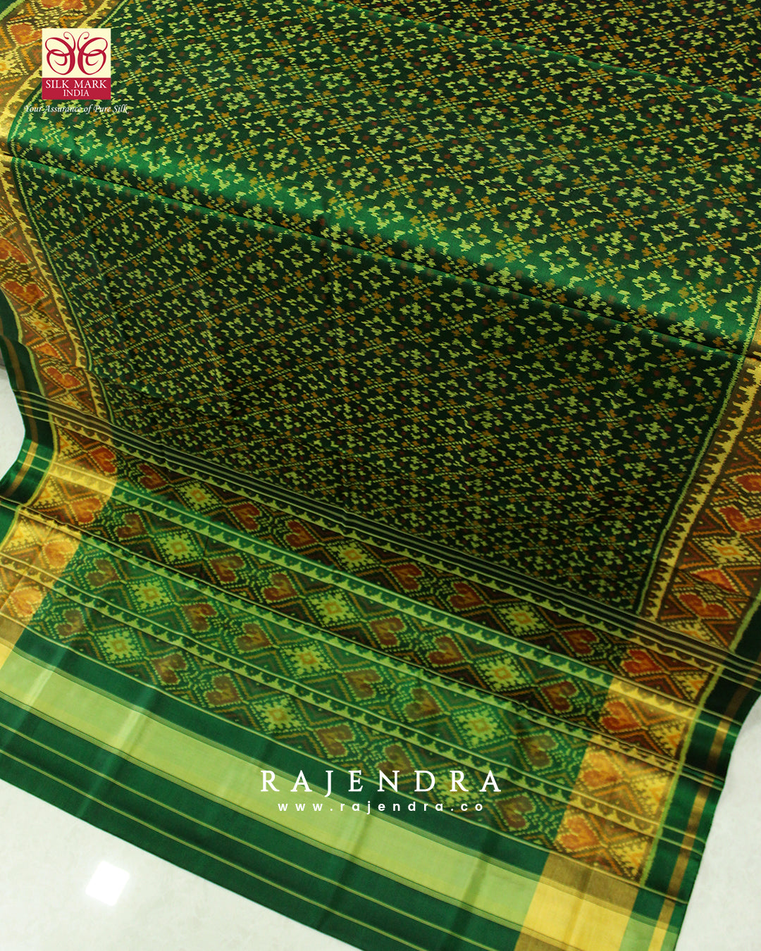 Traditional Buttonful Bhat Green Single Ikat Rajkot Patola Saree
