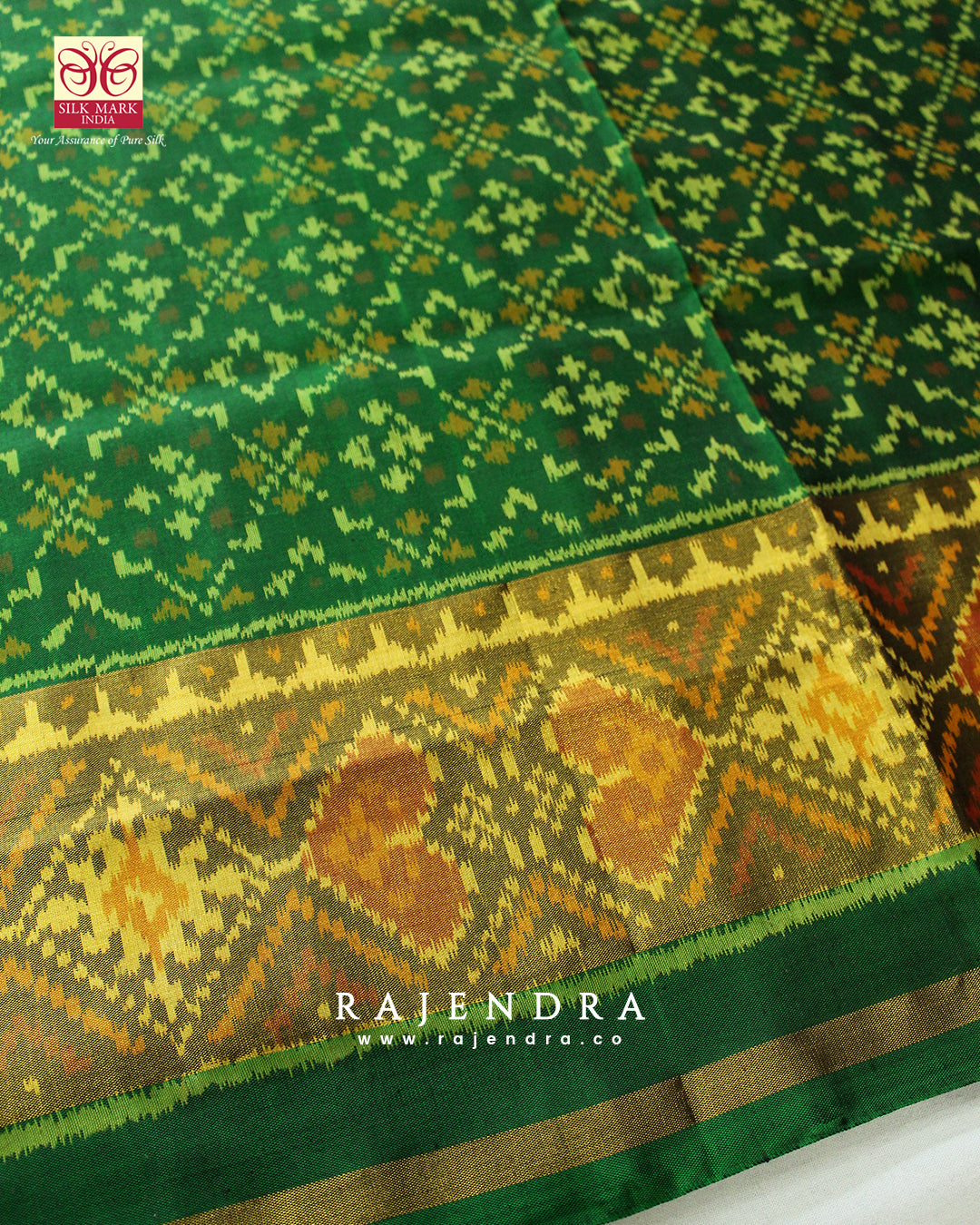 Traditional Buttonful Bhat Green Single Ikat Rajkot Patola Saree