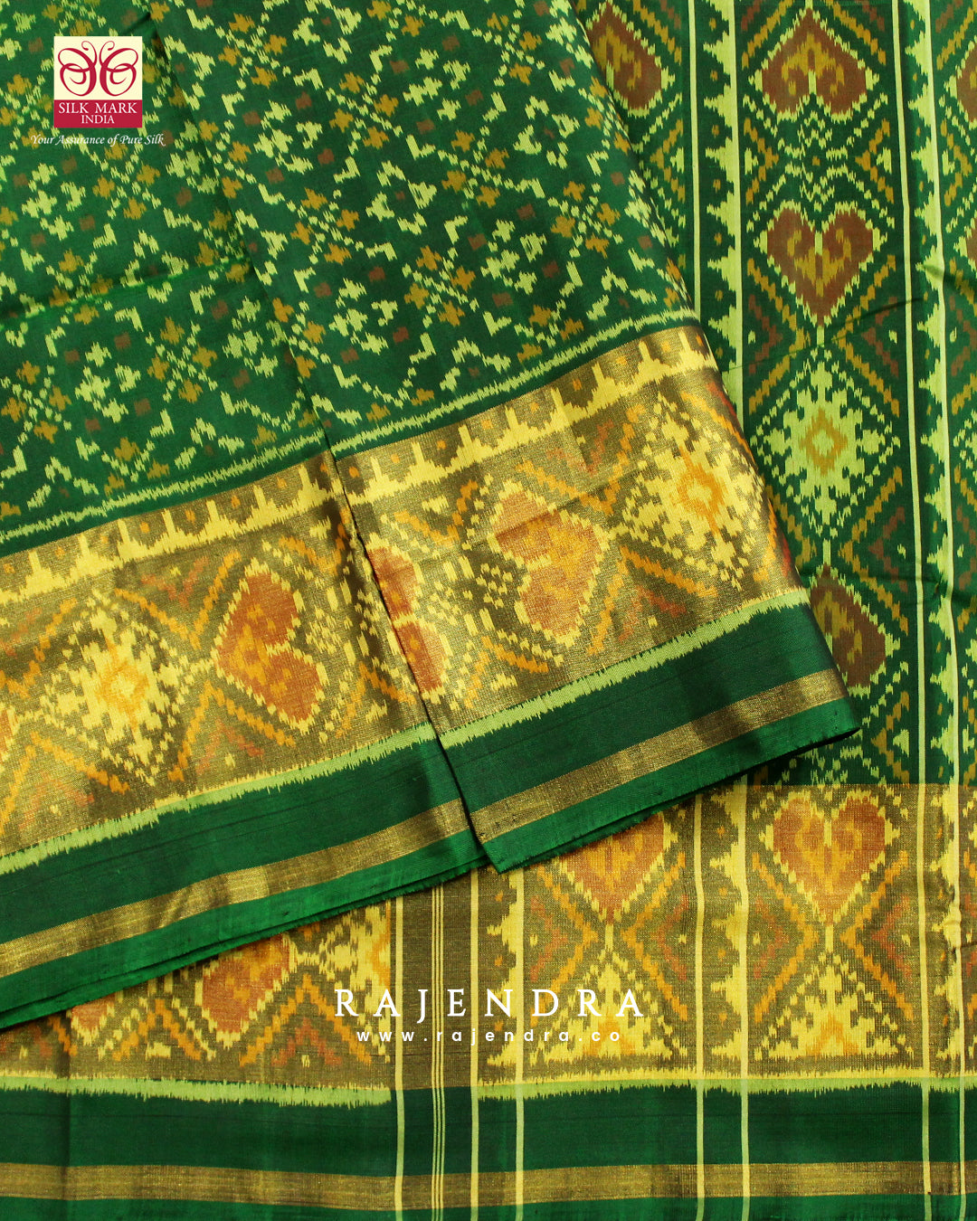 Traditional Buttonful Bhat Green Single Ikat Rajkot Patola Saree
