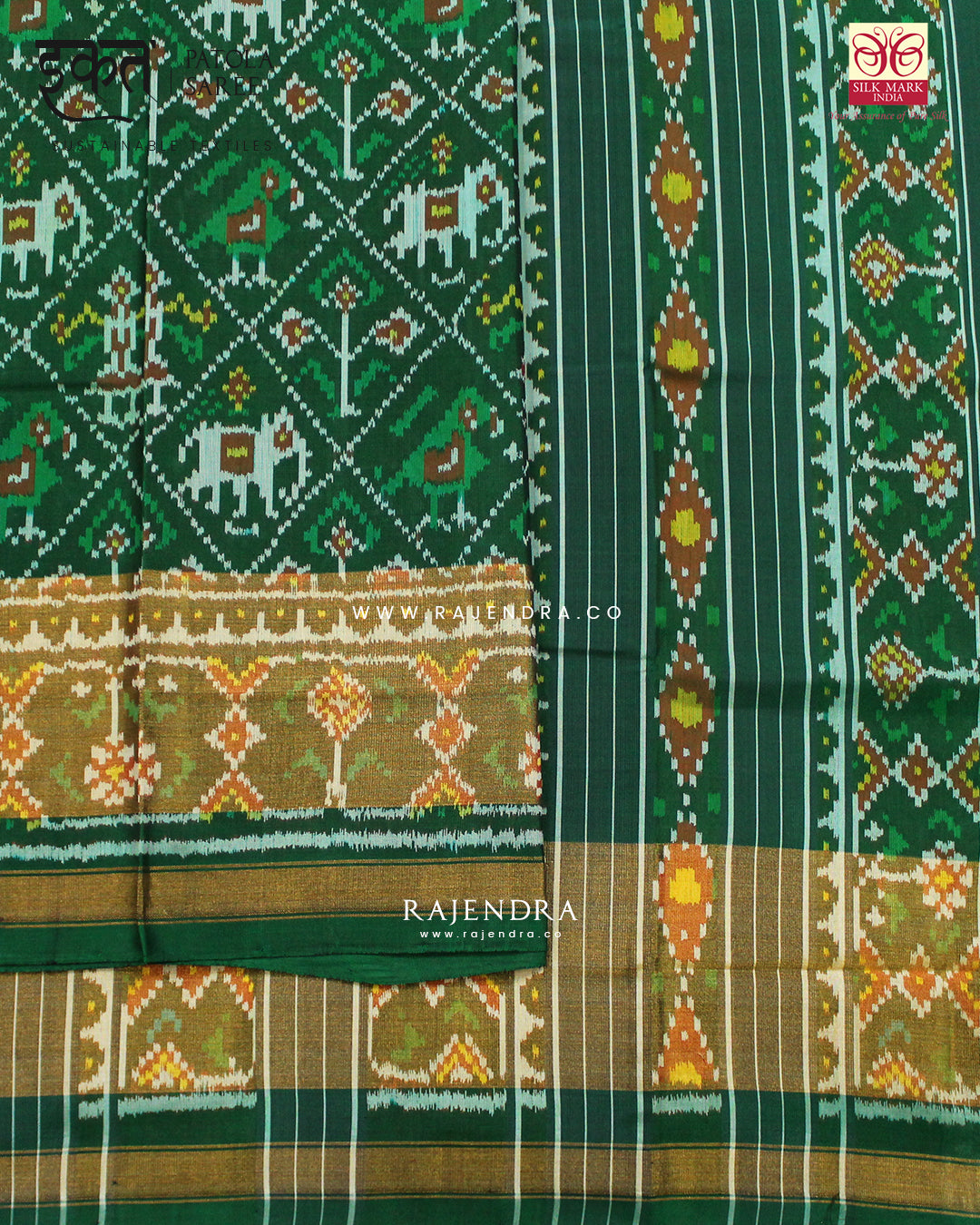 Traditional Hathi Popat Green Single Ikat Rajkot Patola Saree