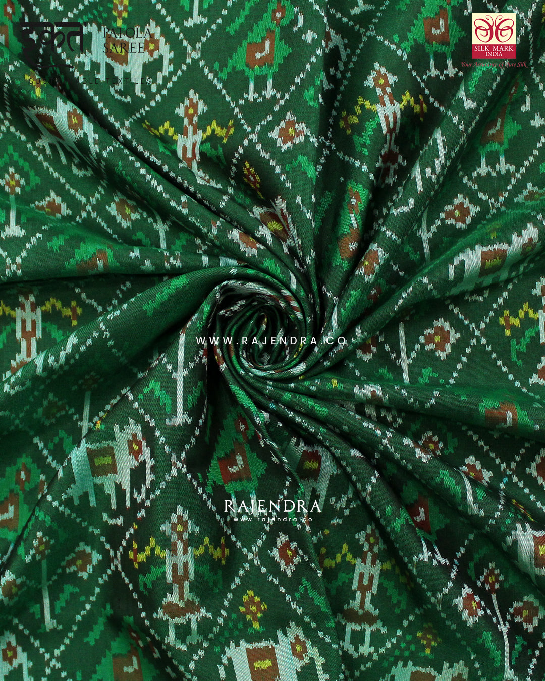 Traditional Hathi Popat Green Single Ikat Rajkot Patola Saree