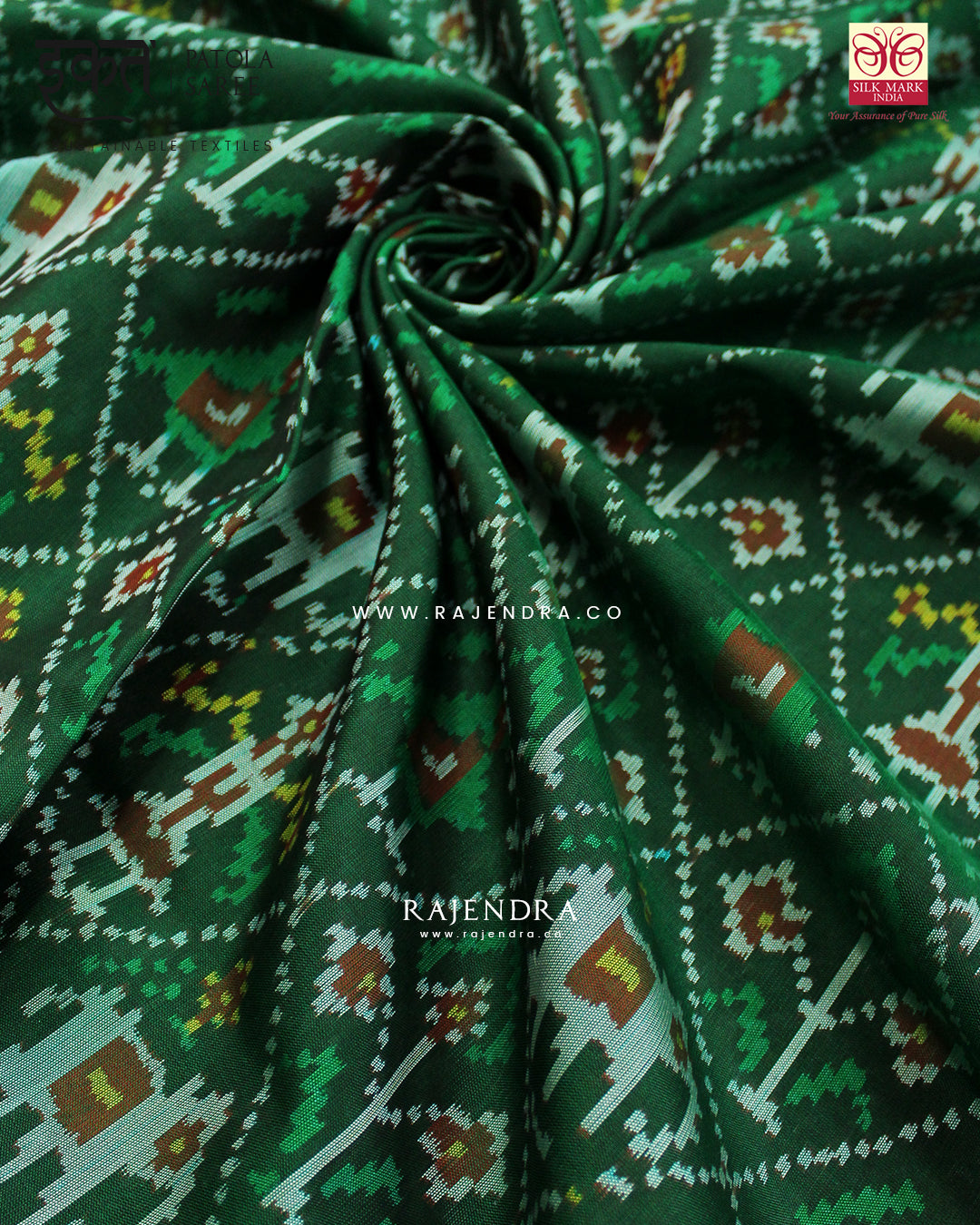 Traditional Hathi Popat Green Single Ikat Rajkot Patola Saree