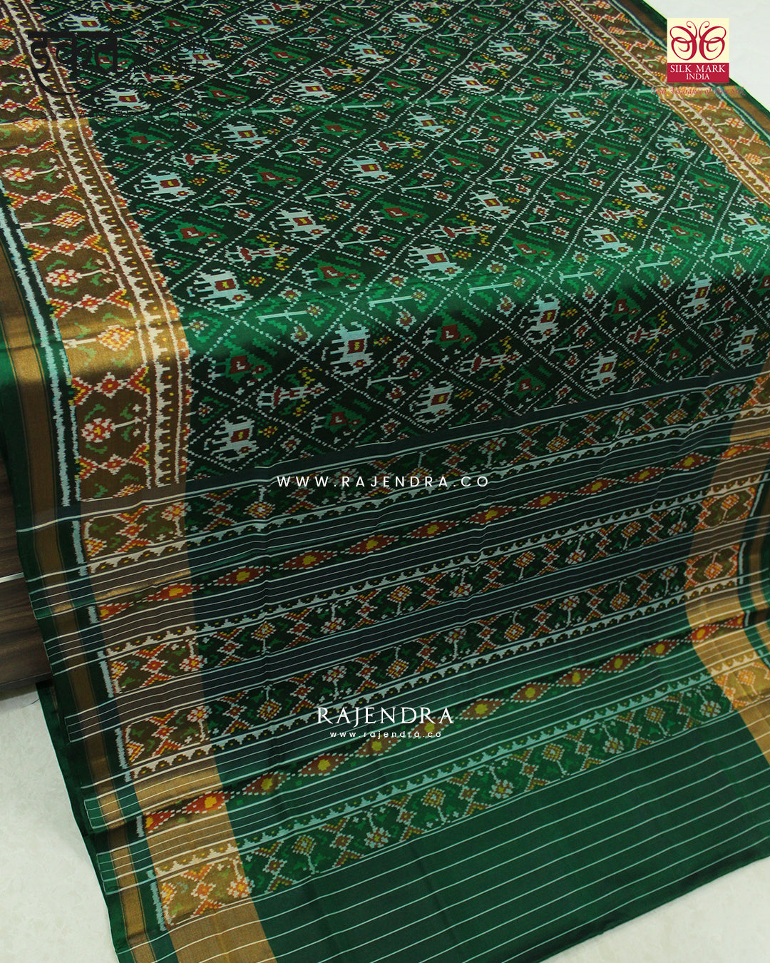 Traditional Hathi Popat Green Single Ikat Rajkot Patola Saree