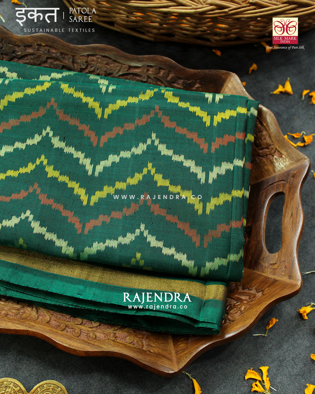Exclusive Laheriya Design Green Single Ikat Rajkot Patola Saree