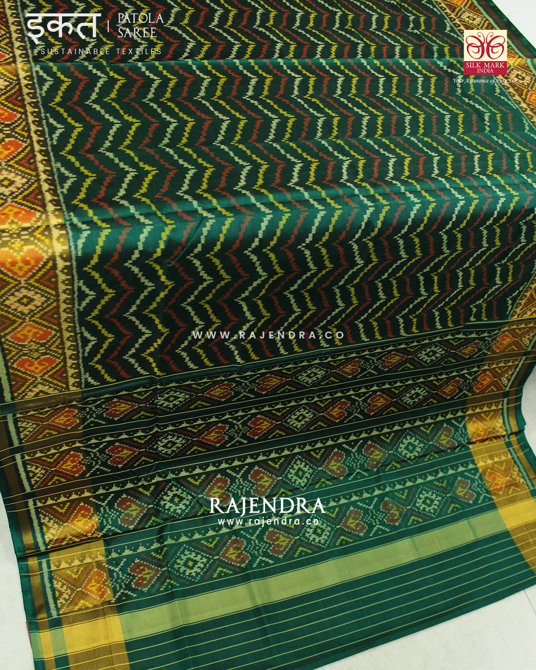 Exclusive Laheriya Design Green Single Ikat Rajkot Patola Saree