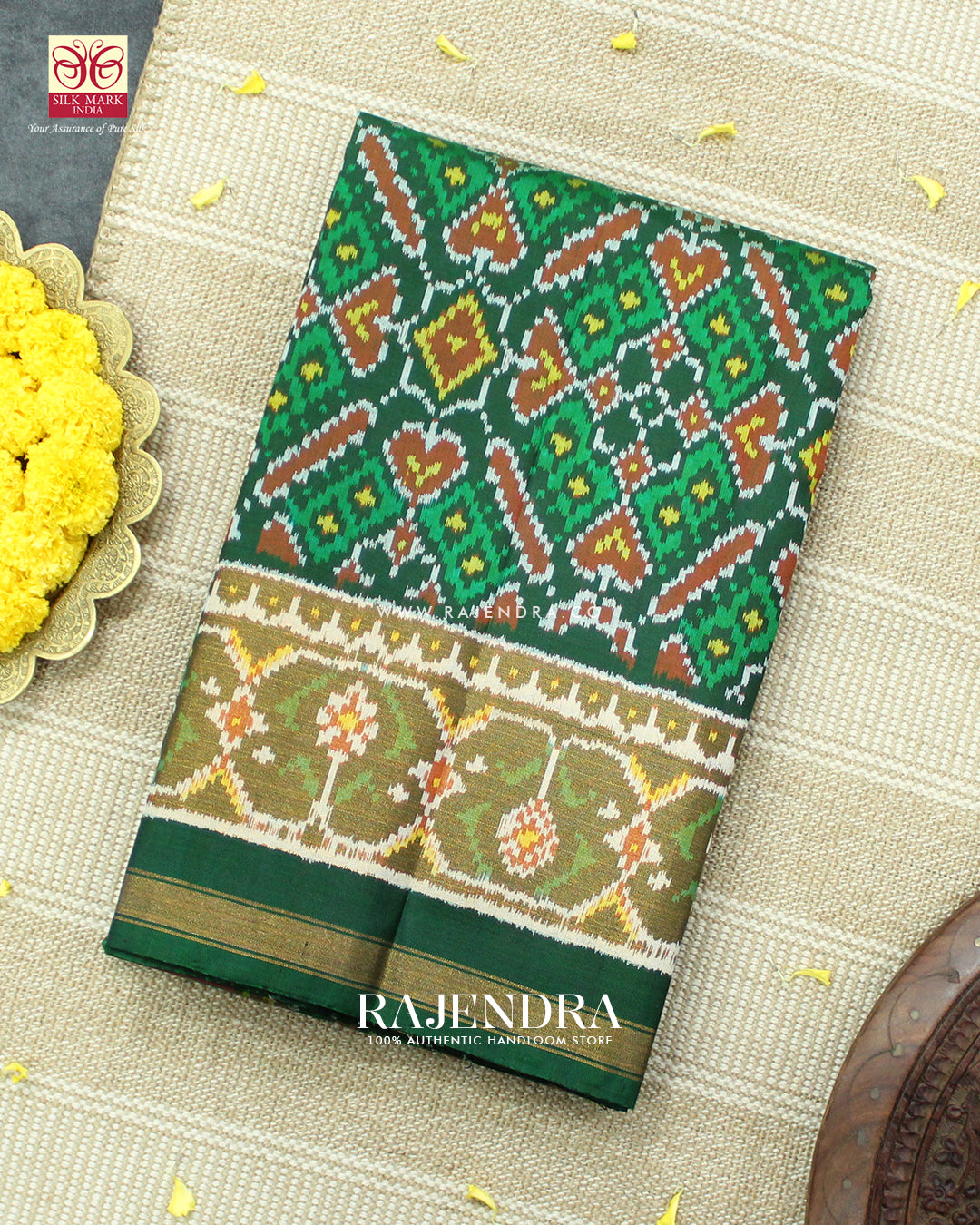 Traditional Manekchowk Design Green Single Ikat Rajkot Patola Saree