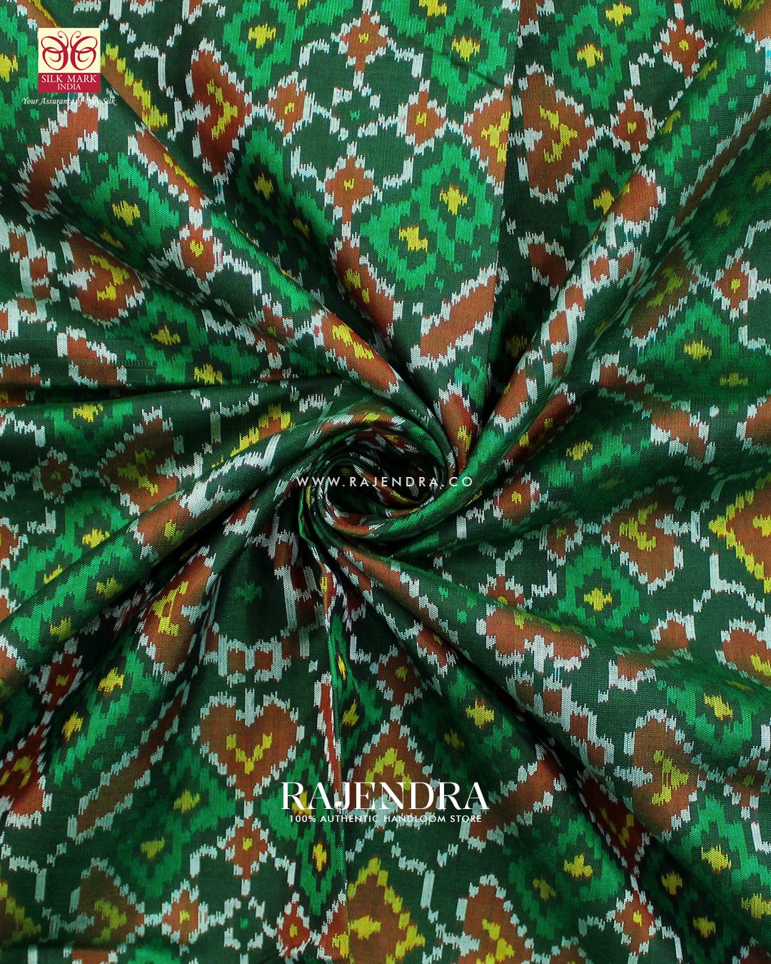 Traditional Manekchowk Design Green Single Ikat Rajkot Patola Saree