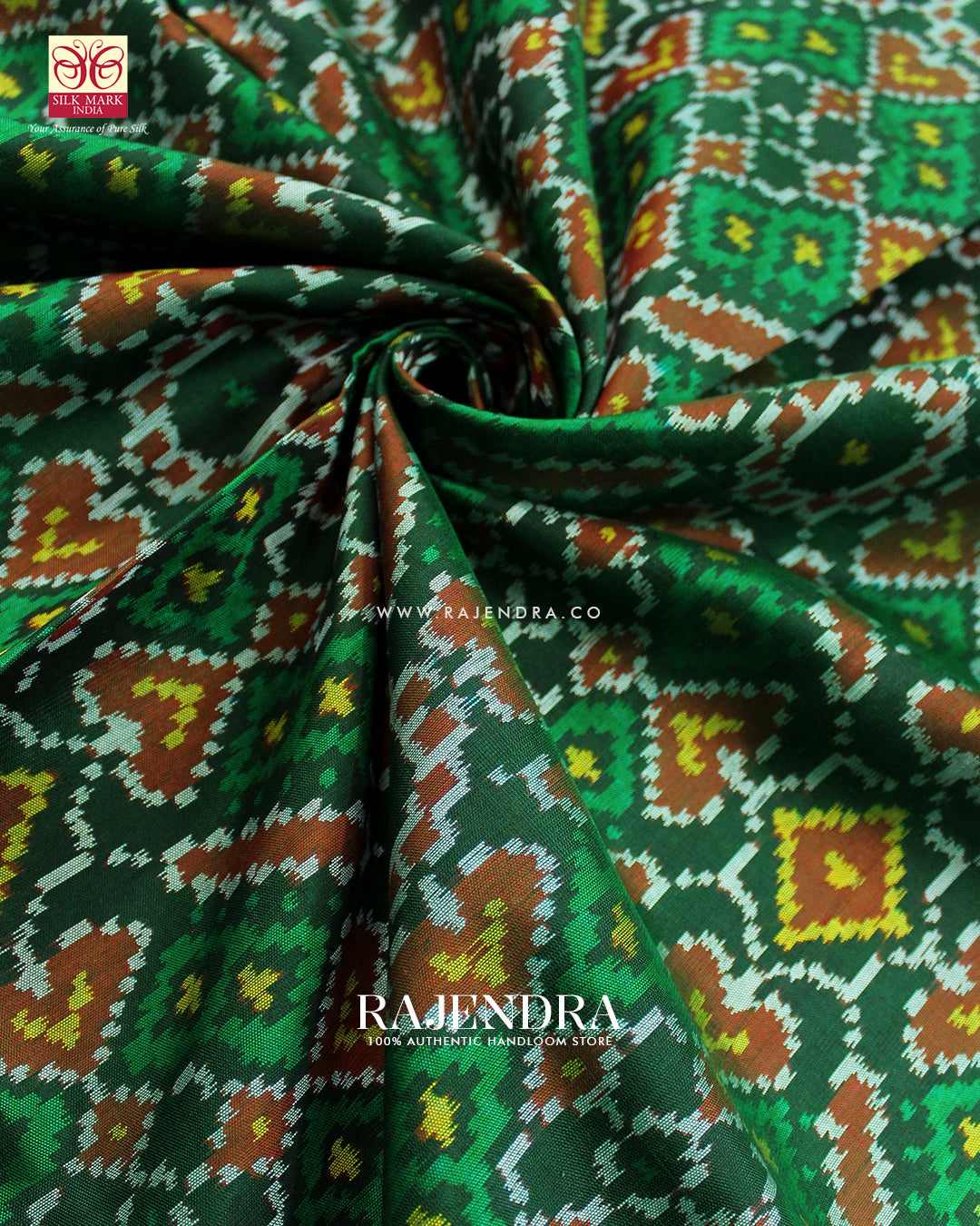 Traditional Manekchowk Design Green Single Ikat Rajkot Patola Saree
