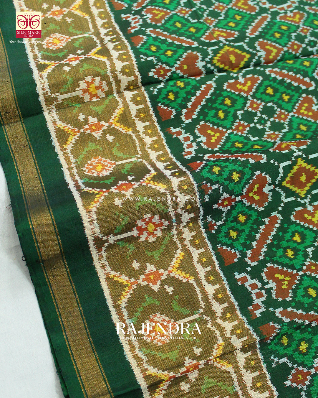 Traditional Manekchowk Design Green Single Ikat Rajkot Patola Saree