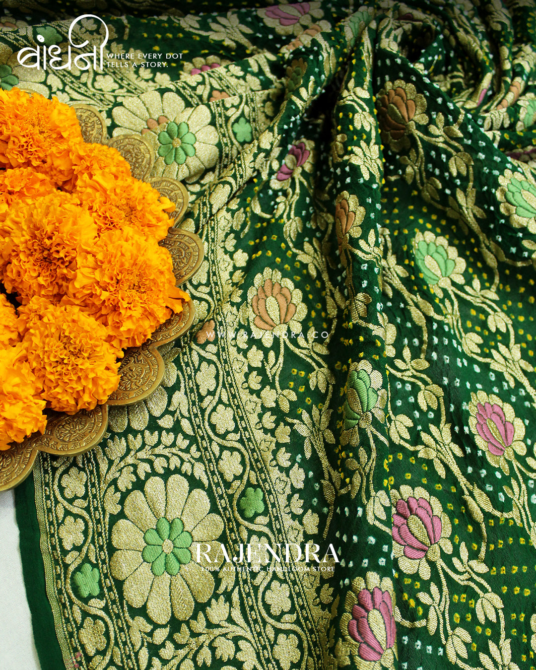 Traditional Meenakari Green Pure Georgette Banarasi Bandhani Saree