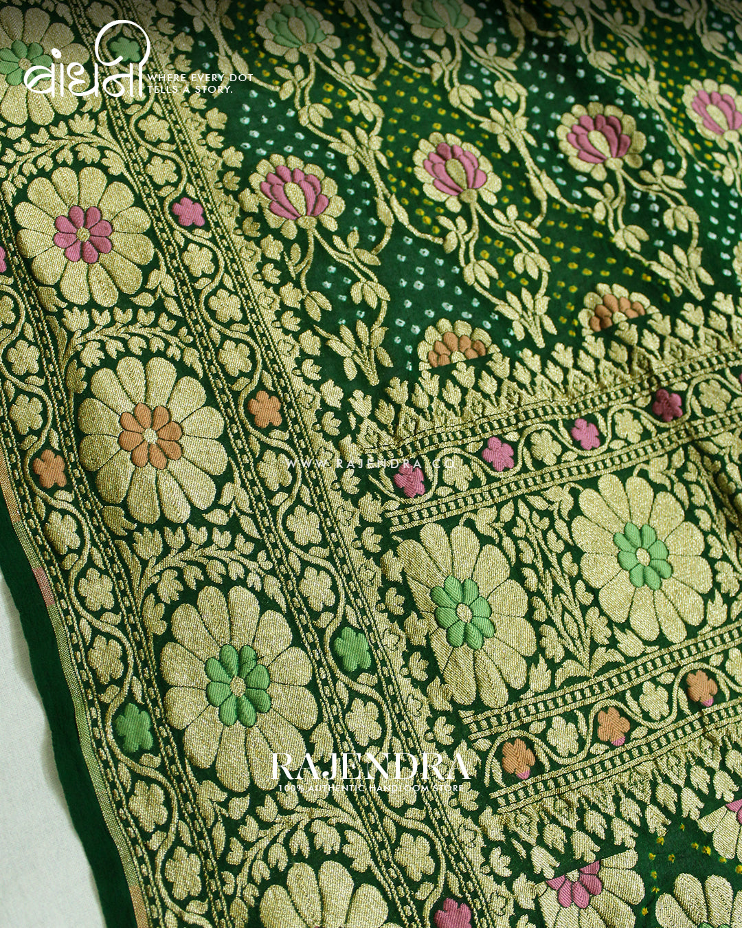 Traditional Meenakari Green Pure Georgette Banarasi Bandhani Saree