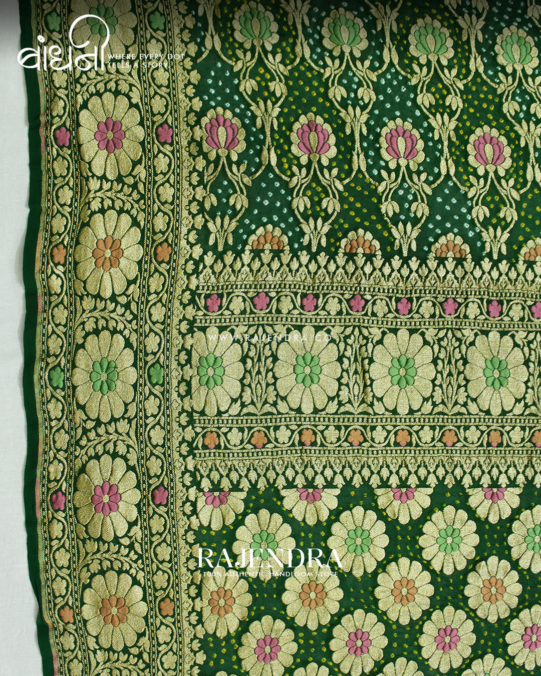 Traditional Meenakari Green Pure Georgette Banarasi Bandhani Saree