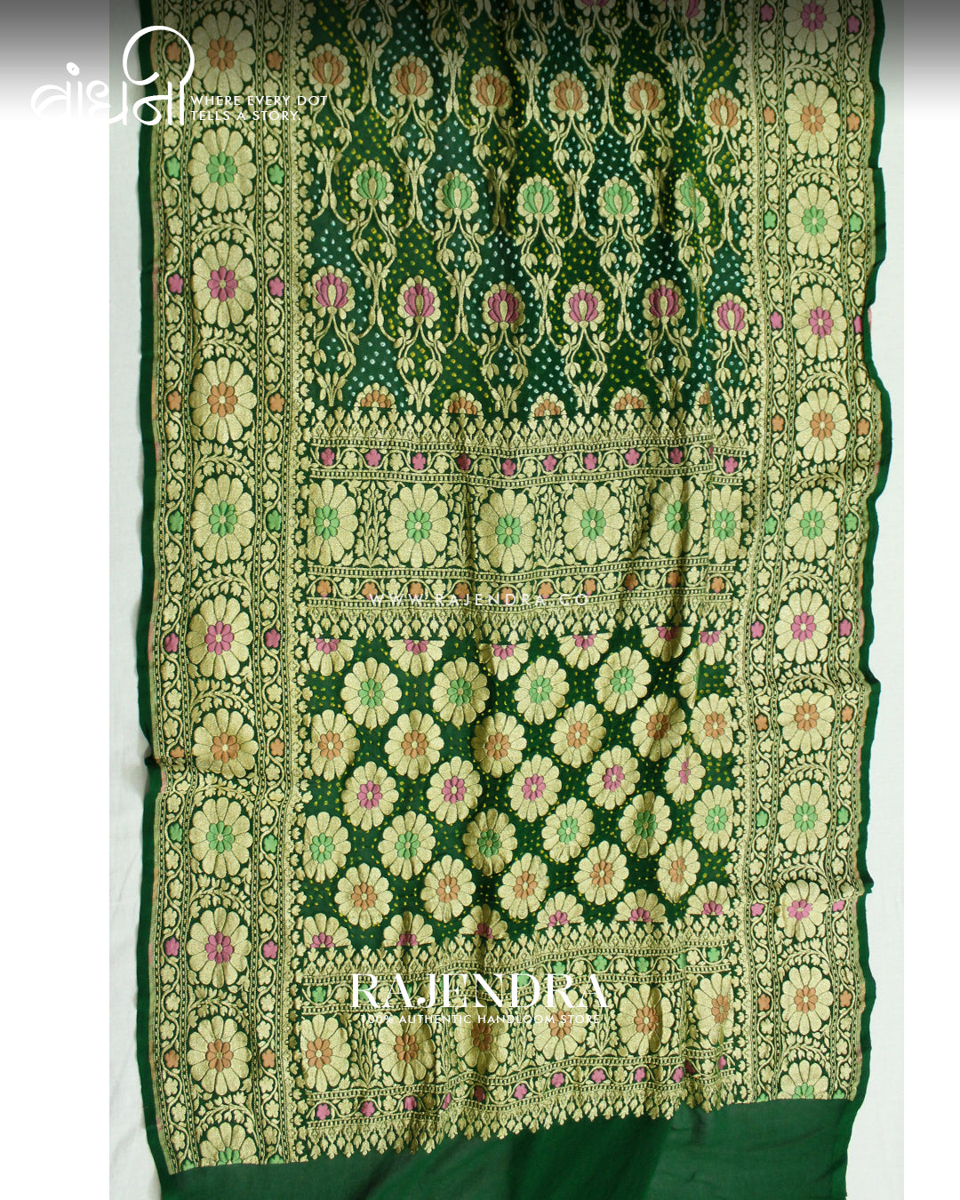 Traditional Meenakari Green Pure Georgette Banarasi Bandhani Saree