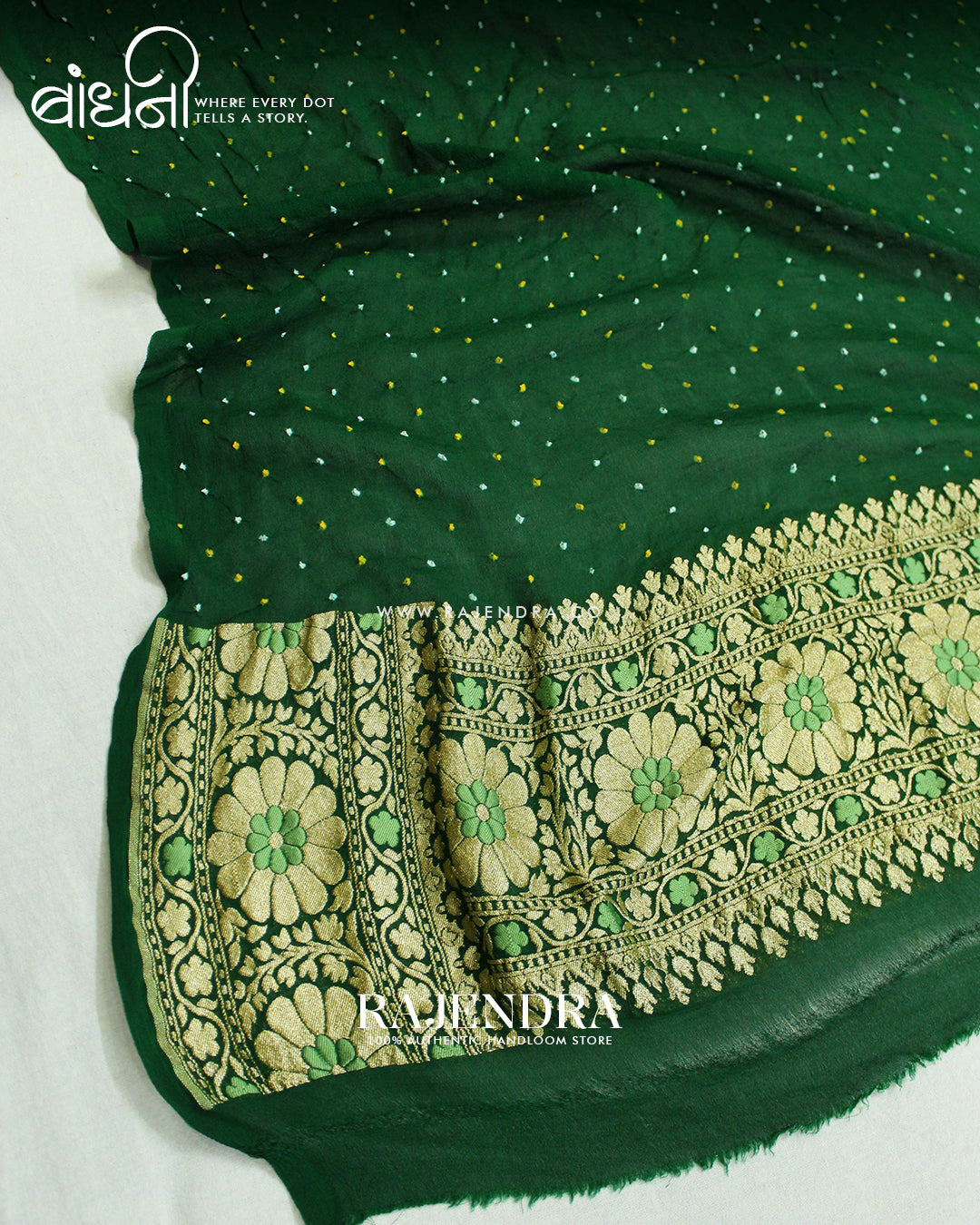 Traditional Meenakari Green Pure Georgette Banarasi Bandhani Saree