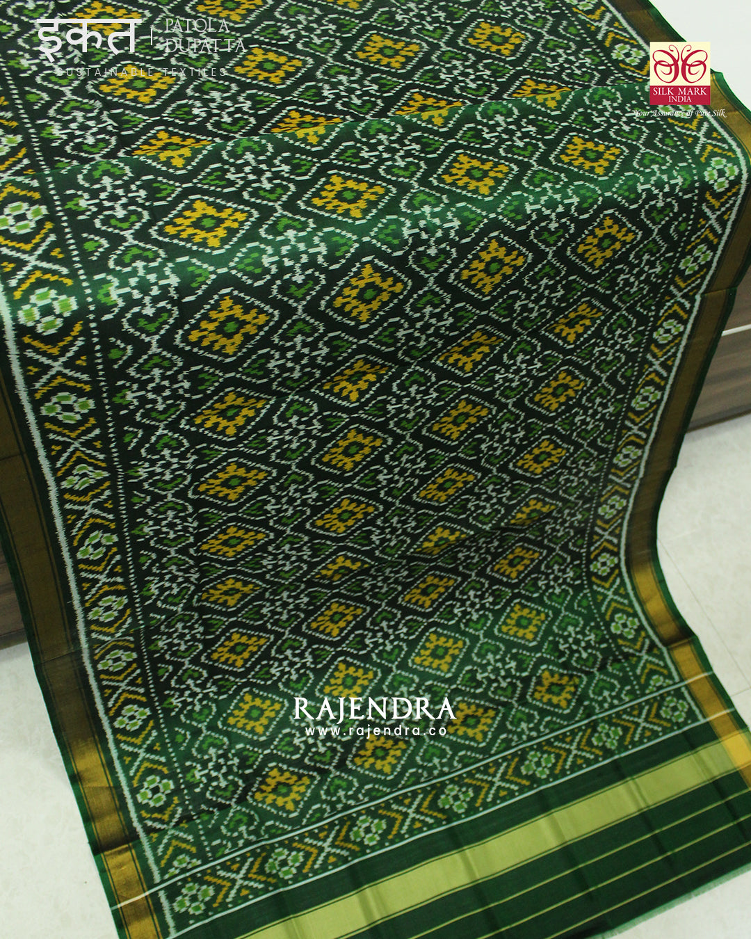 Traditional Panchanda Bhat Green Single Ikat Rajkot Patola Dupatta