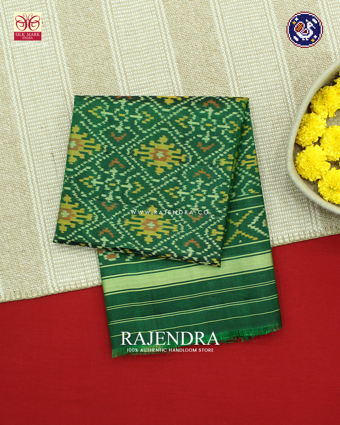 Traditional Panchanda Design Green Rajkot Patola Dupatta