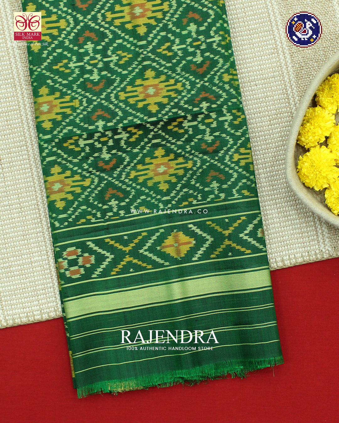Traditional Panchanda Design Green Rajkot Patola Dupatta