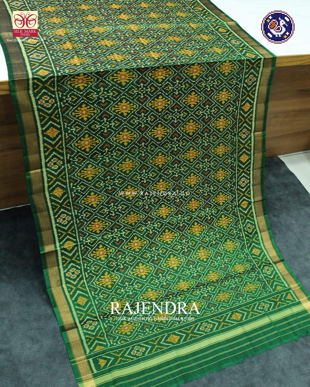 Traditional Panchanda Design Green Rajkot Patola Dupatta