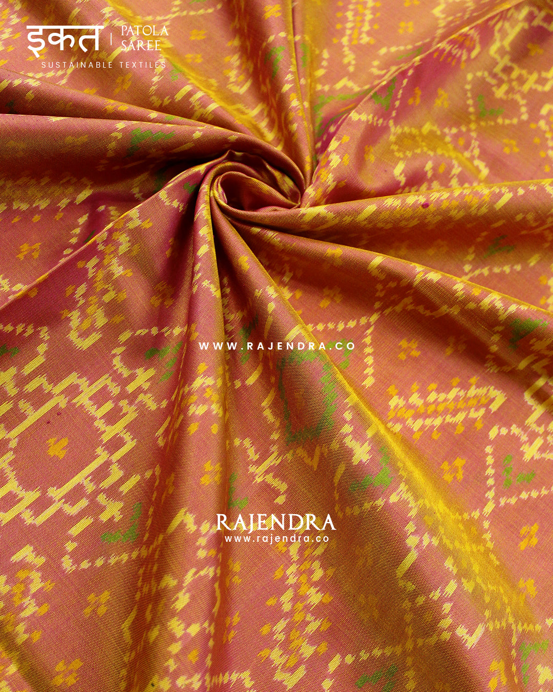 Traditional Manekchowk Design Green Peach Single Ikat Rajkot Patola Saree