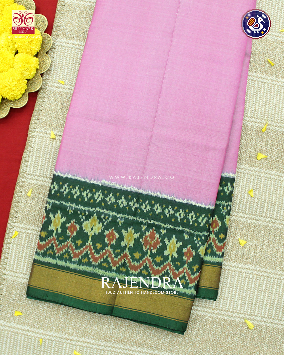 Exclusive Gala Border Green and Pink Single Ikat Rajkot Patola Saree