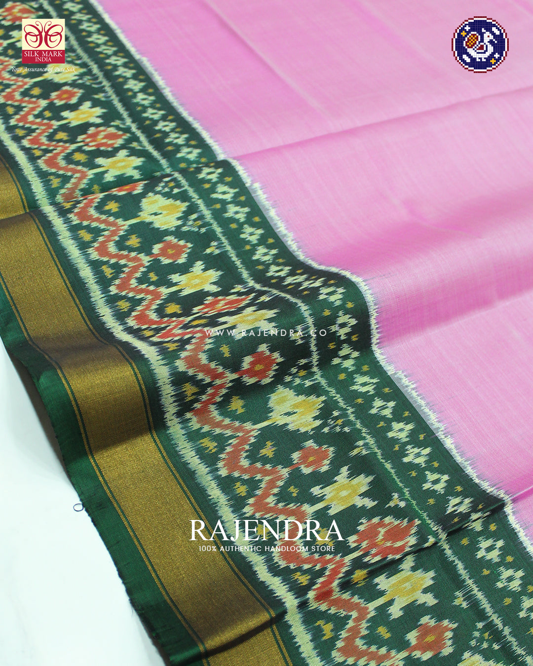 Exclusive Gala Border Green and Pink Single Ikat Rajkot Patola Saree