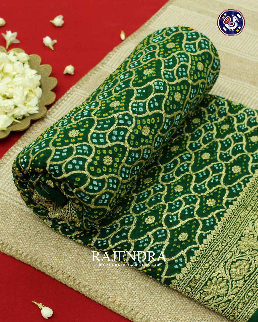 Traditional Khadi Georgette Green Banarasi Bandhani Saree