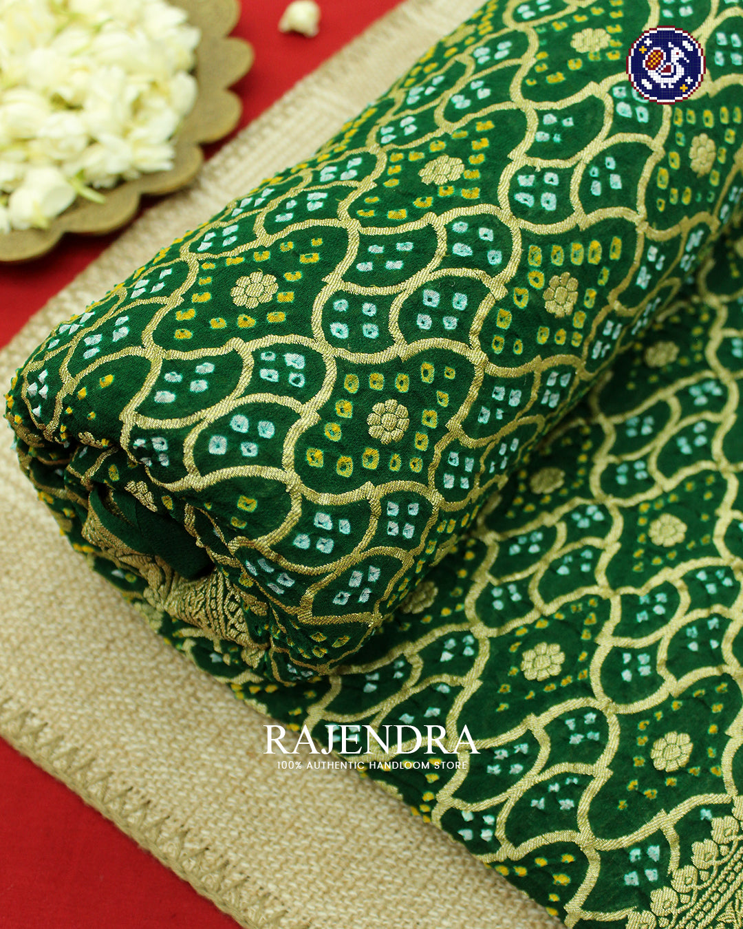 Traditional Khadi Georgette Green Banarasi Bandhani Saree