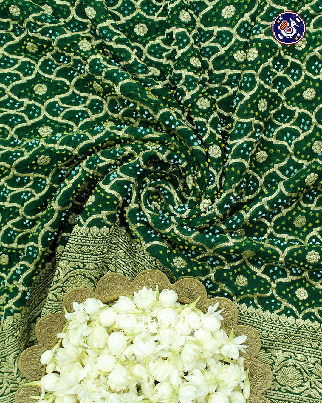 Traditional Khadi Georgette Green Banarasi Bandhani Saree