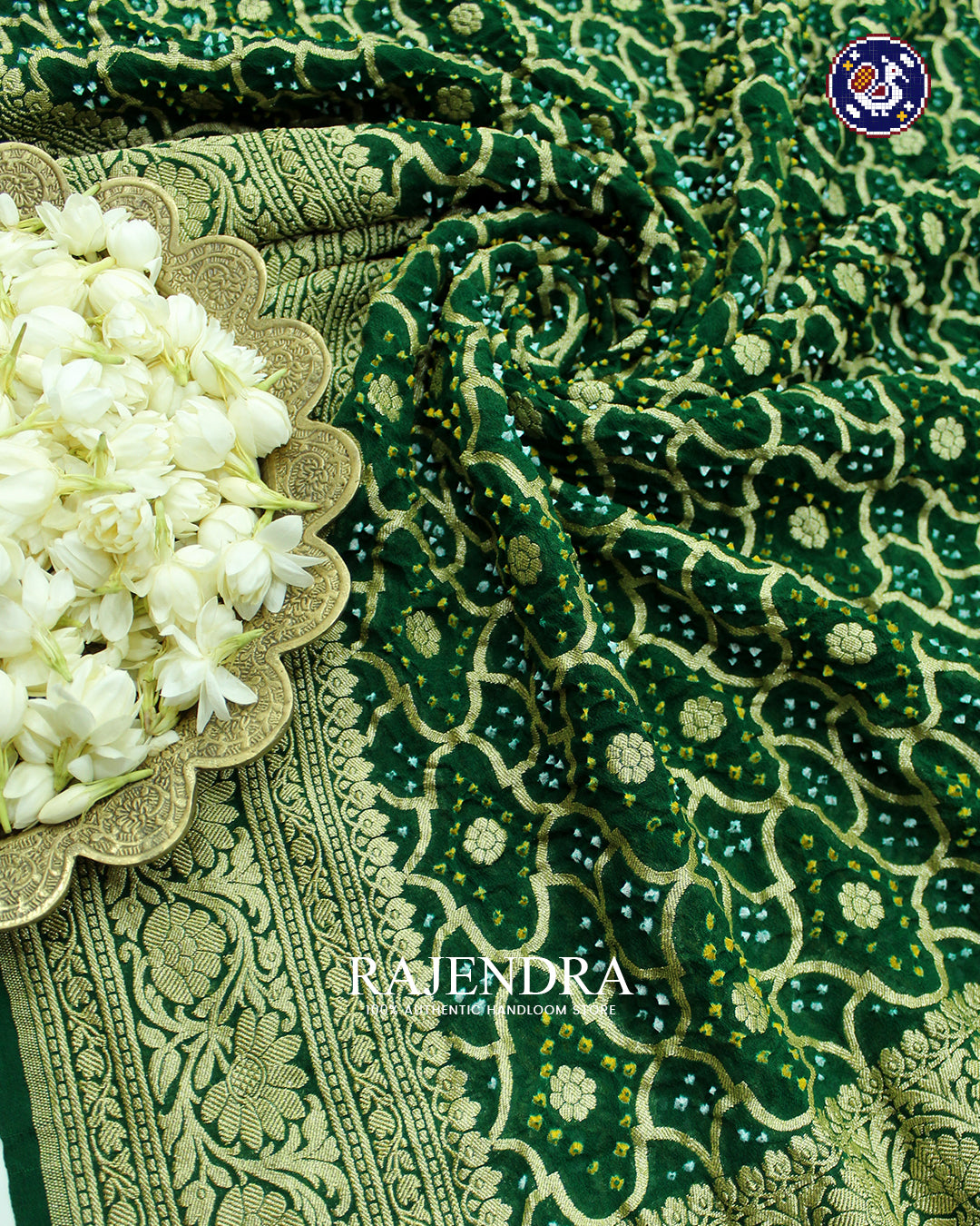Traditional Khadi Georgette Green Banarasi Bandhani Saree