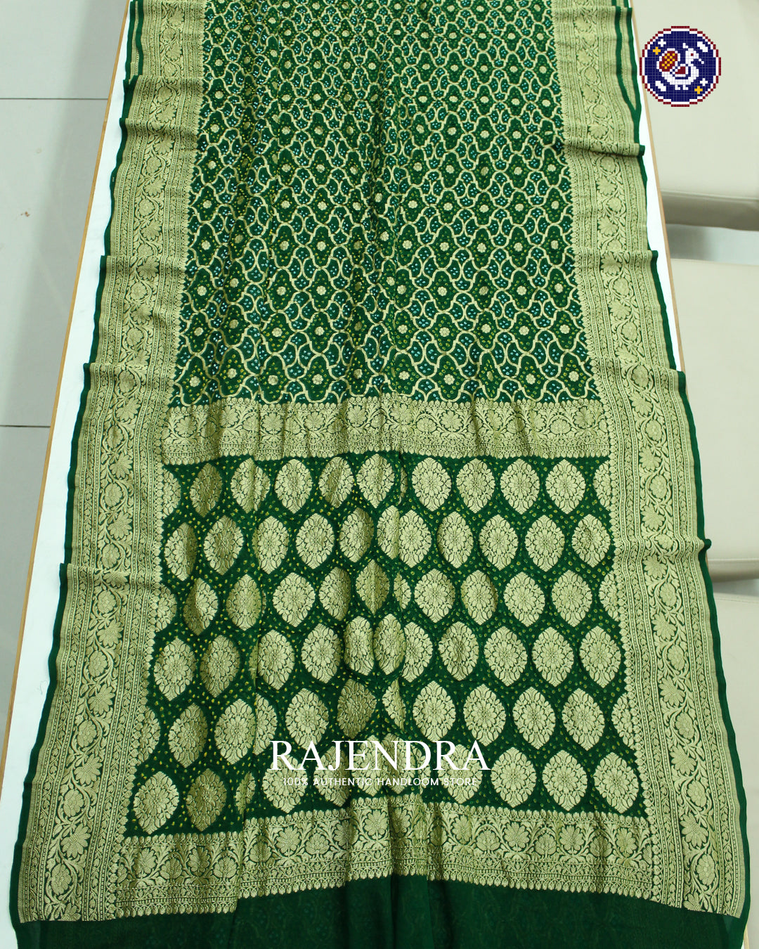 Traditional Khadi Georgette Green Banarasi Bandhani Saree