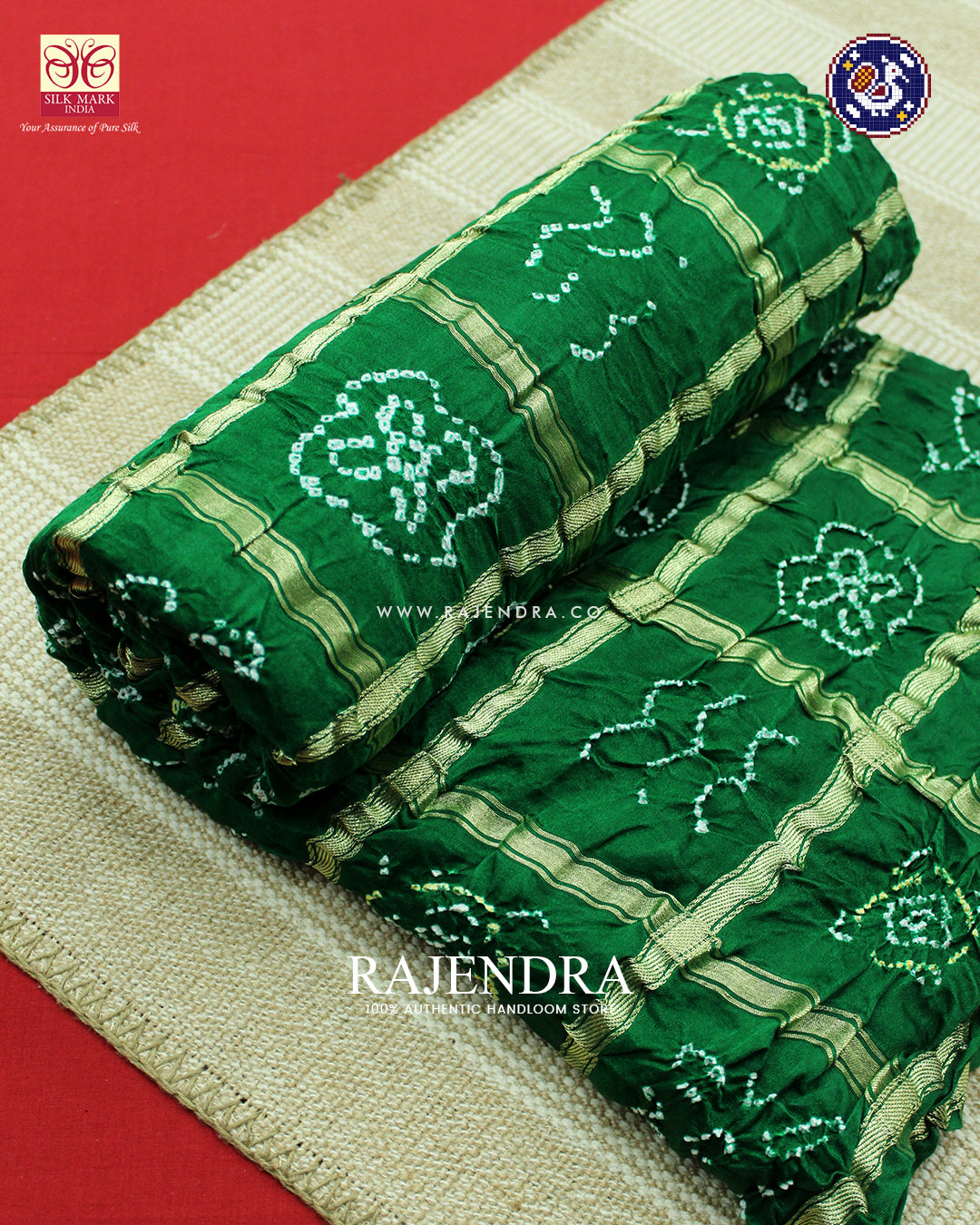 Traditional Pure Gaji Silk Green Gharchola Bandhani Saree