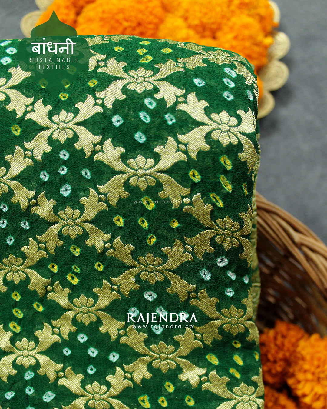 Traditional Khadi Georgette Green Banarasi Bandhani Saree