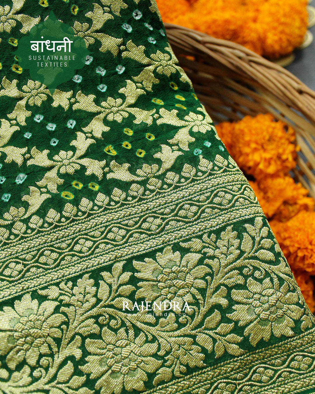 Traditional Khadi Georgette Green Banarasi Bandhani Saree