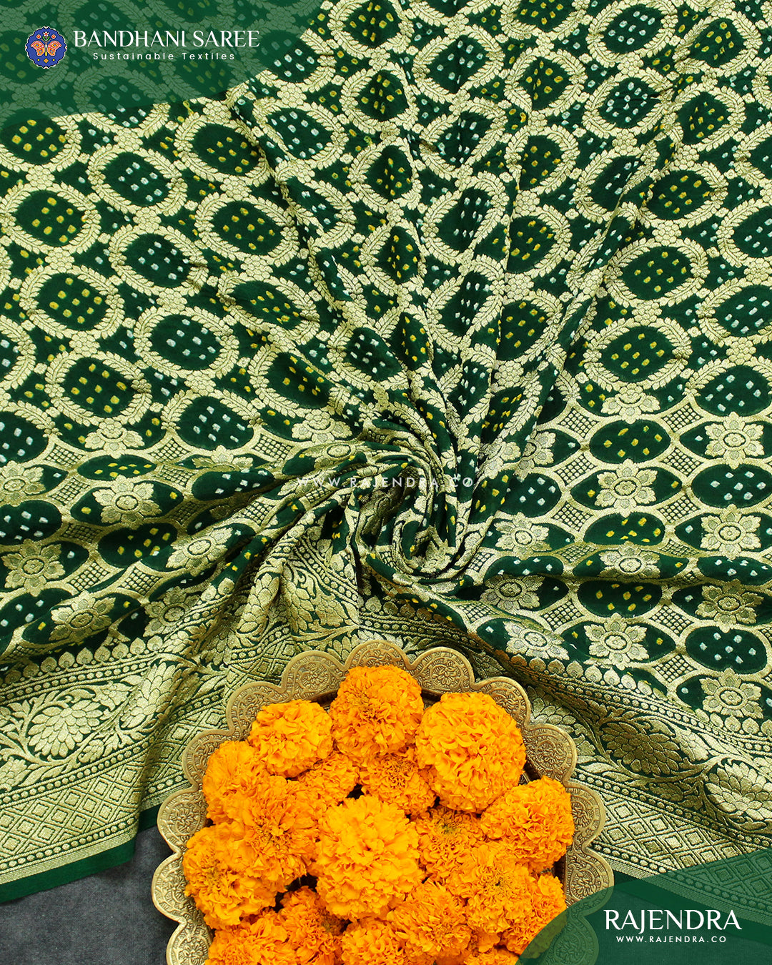 Traditional Khadi Georgette Green Banarasi Bandhani Saree