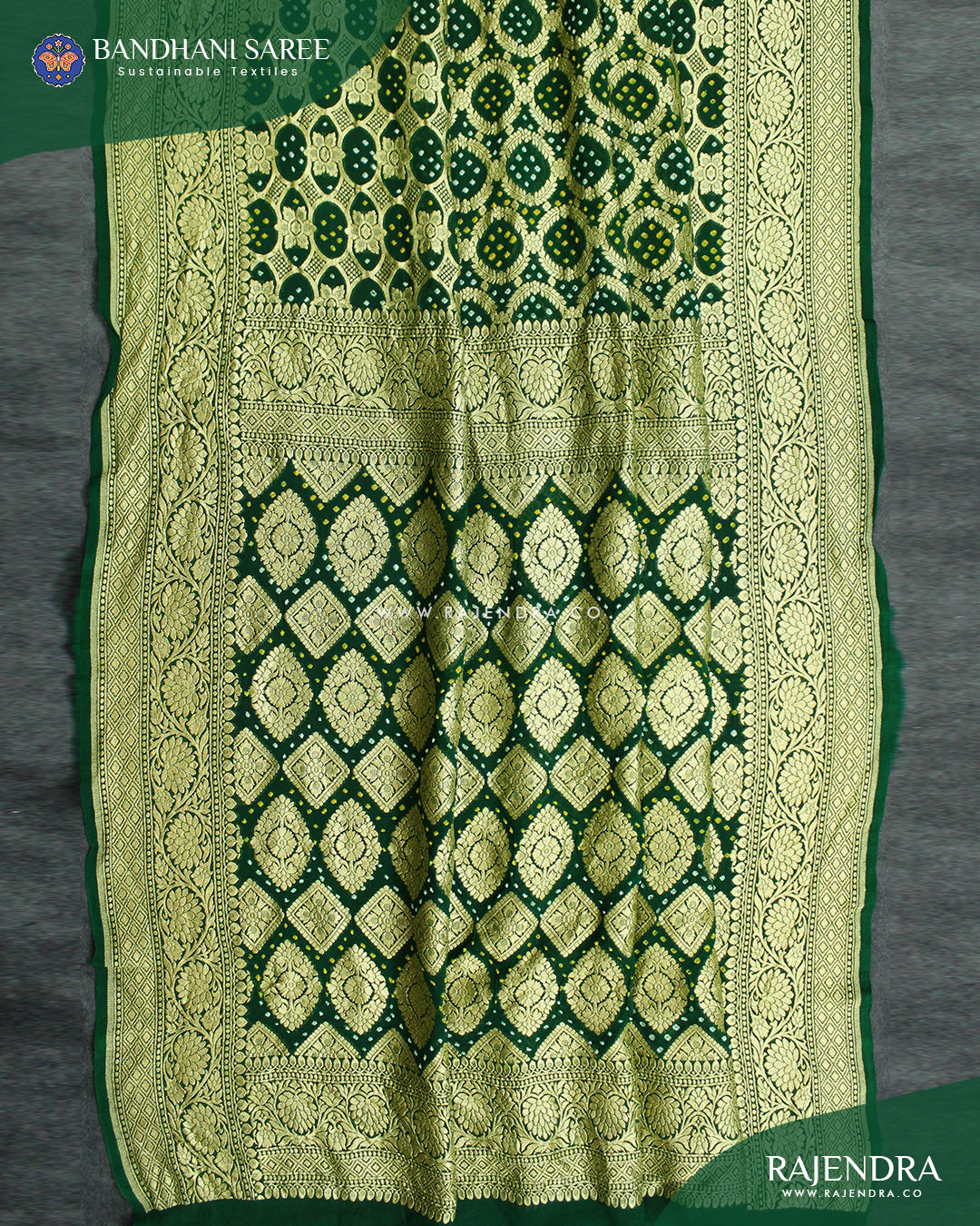 Traditional Khadi Georgette Green Banarasi Bandhani Saree