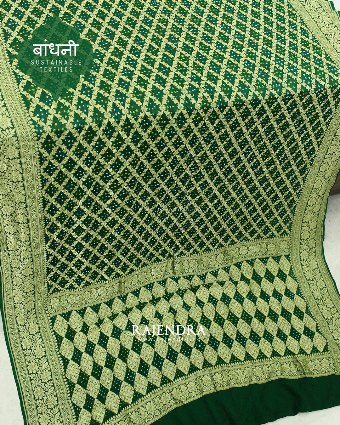 Traditional Khadi Georgette Green Banarasi Bandhani Saree