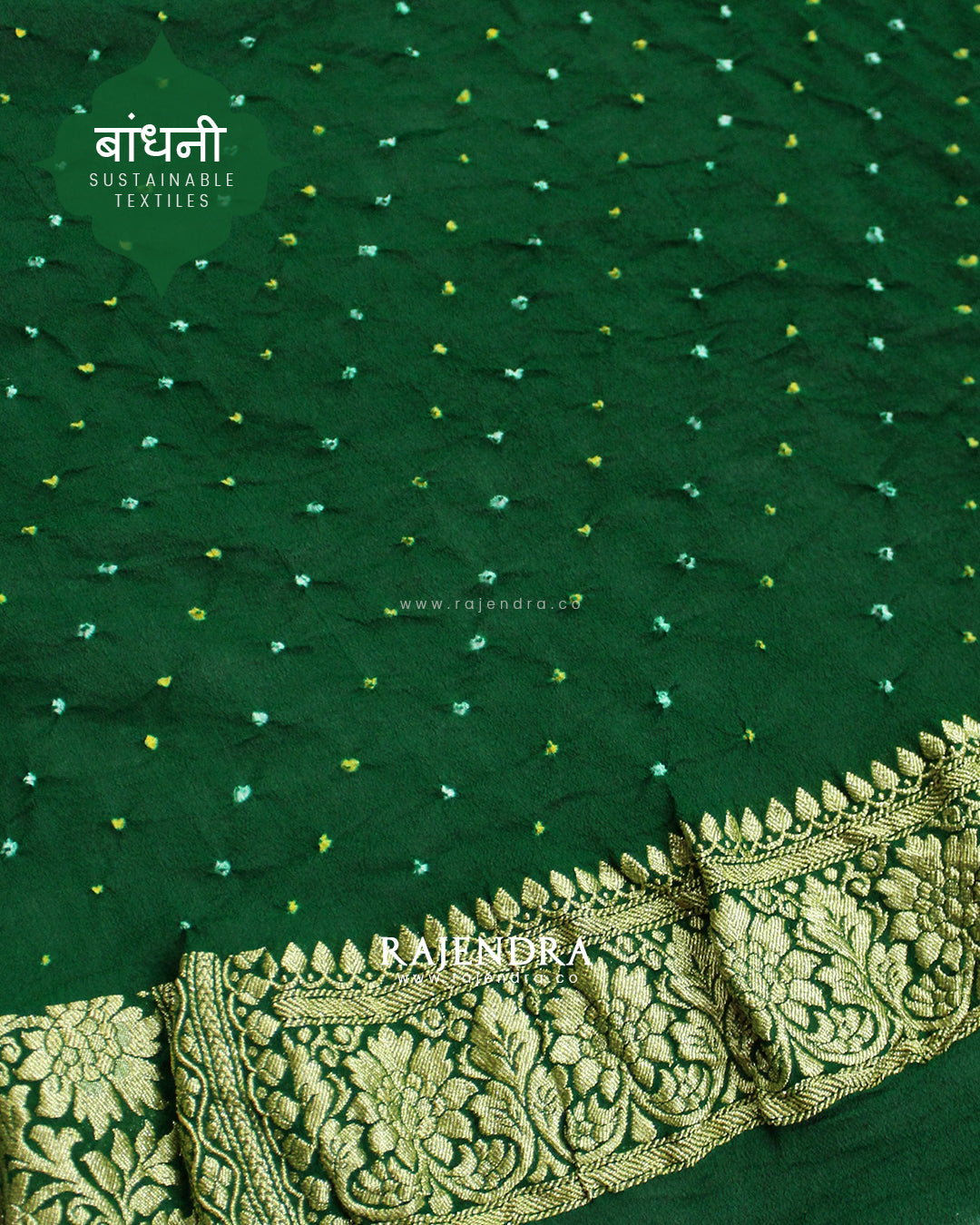 Traditional Khadi Georgette Green Banarasi Bandhani Saree