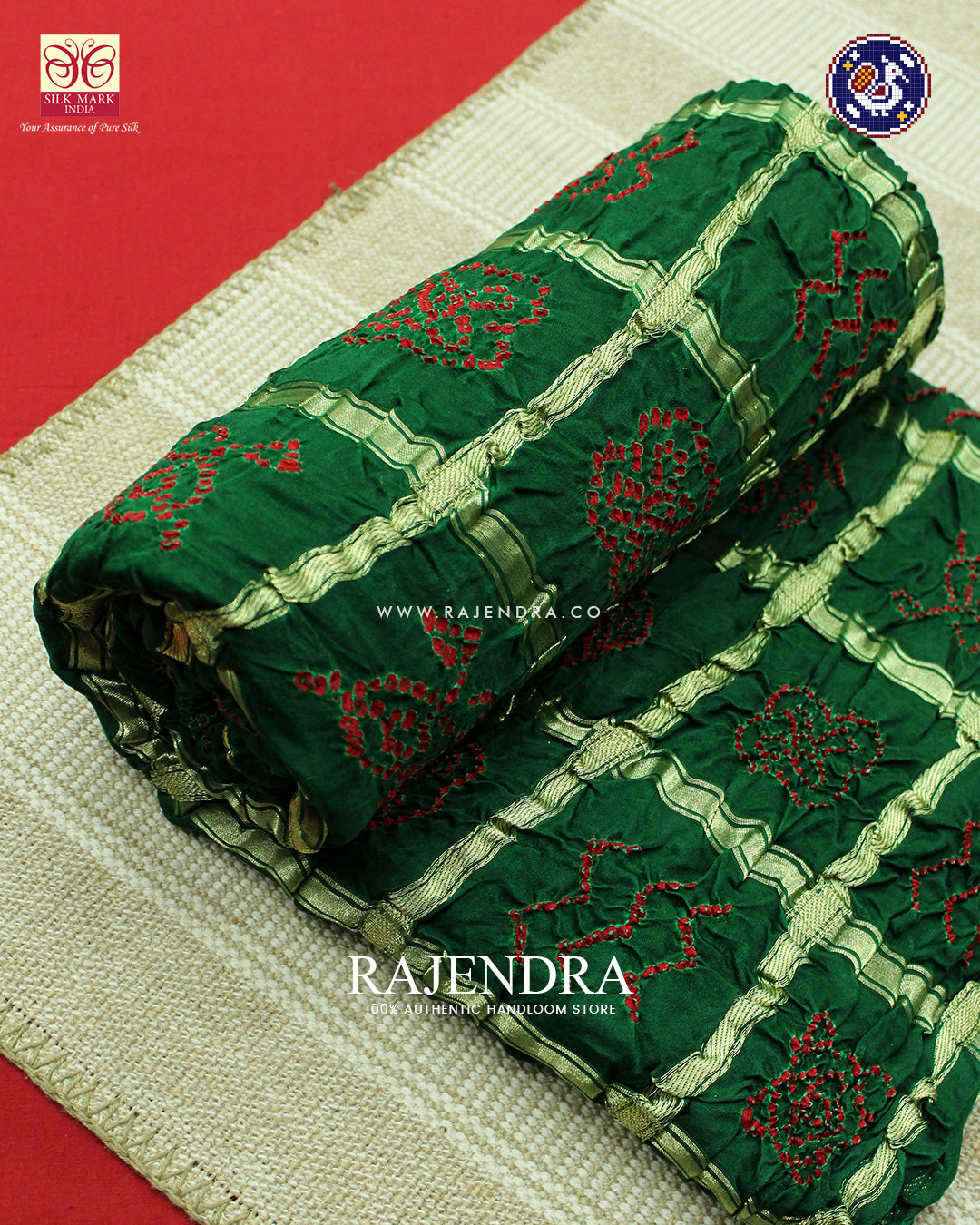 Traditional Pure Gaji Silk Green Gharchola Bandhani Saree