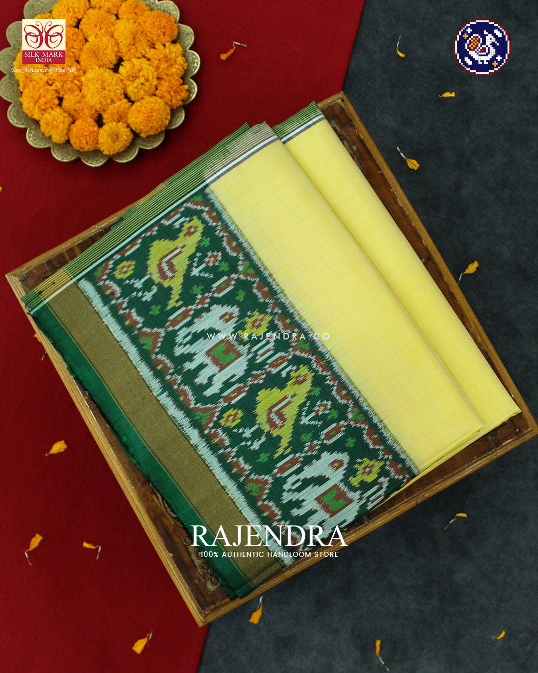 Traditional Hathi Popat Border Plain Rajkot Patola Saree
