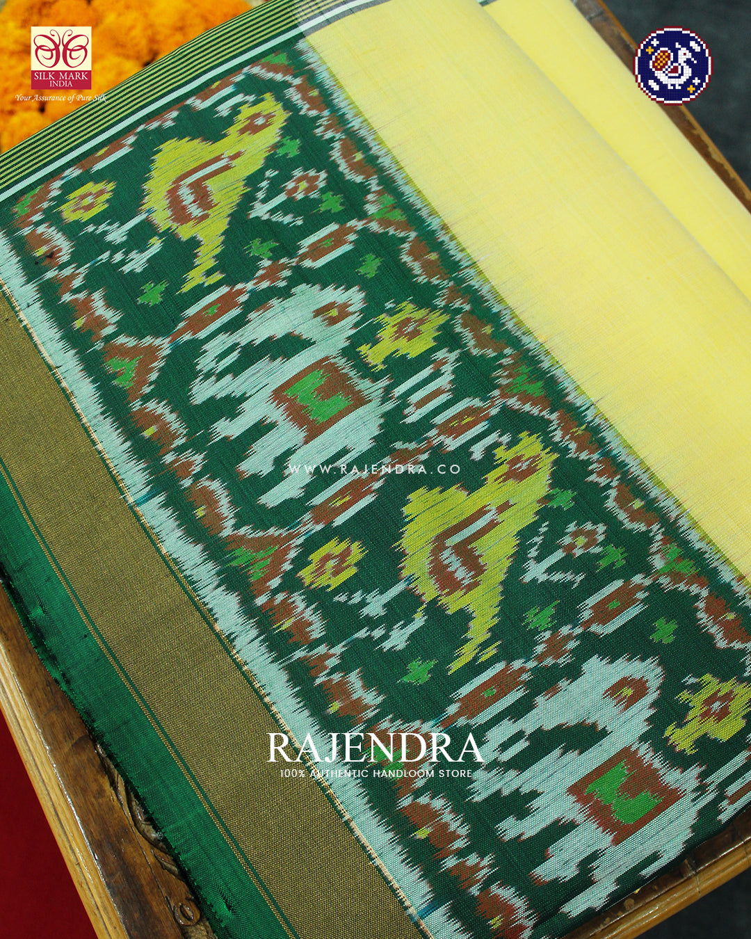 Traditional Hathi Popat Border Plain Rajkot Patola Saree
