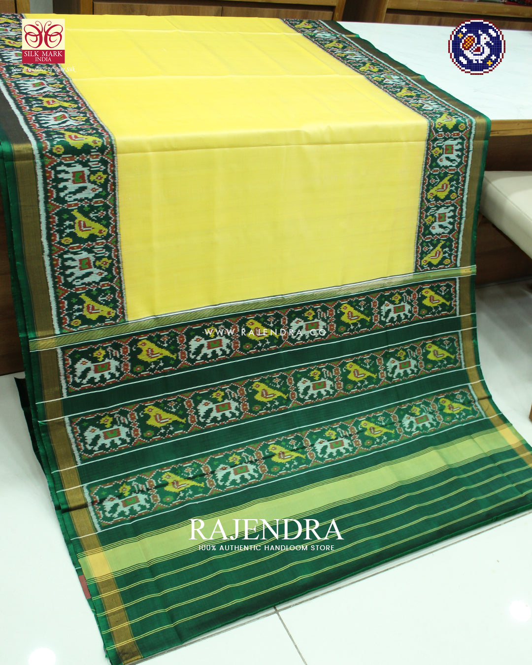 Traditional Hathi Popat Border Plain Rajkot Patola Saree