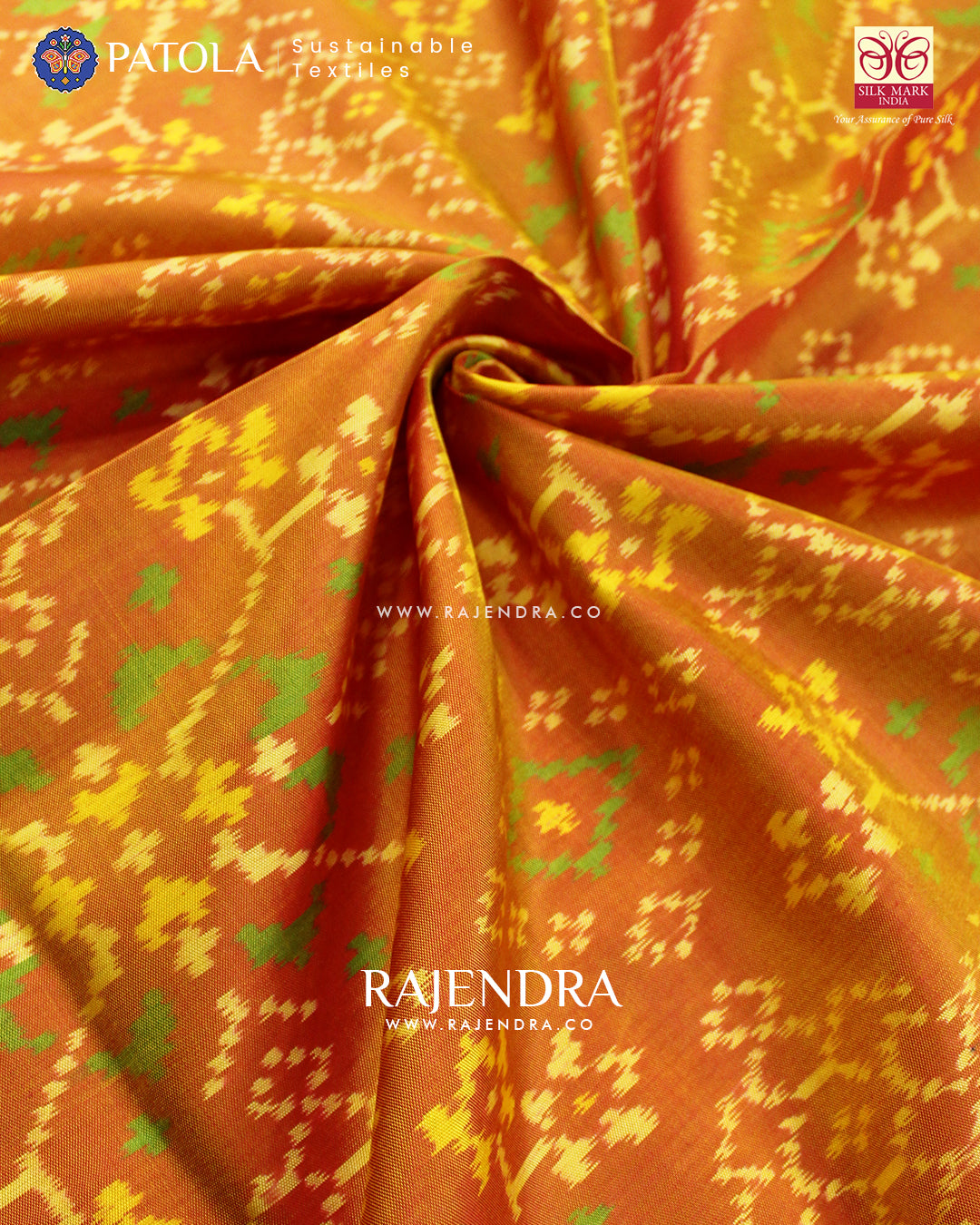 Traditional Navranta Design Green and Mustard Single Ikat Rajkot Patola Saree